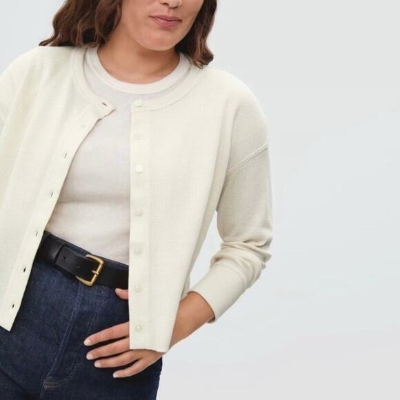 Everlane Sweaters - Everlane The Organic Cotton Waffle Knit Cardigan Women's Size XL Cream Cropped